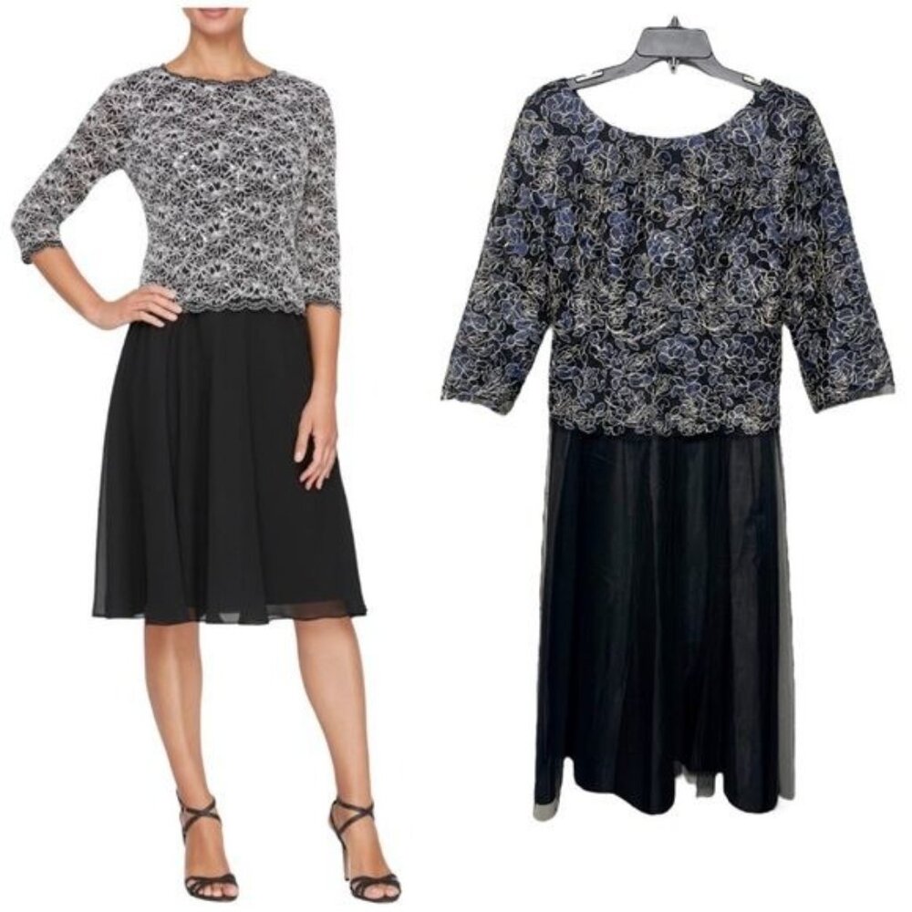 ALEX EVENINGS Mixed Media Cocktail Dress Size‎ 8